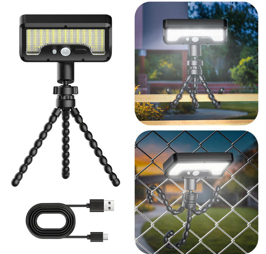 Outdoor Solar Light with Motion Sensor, Octopus Bracket, Adjustable Angle, USB & Solar Powered