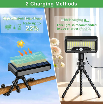 Outdoor Solar Light with Motion Sensor, Octopus Bracket, Adjustable Angle, USB & Solar Powered